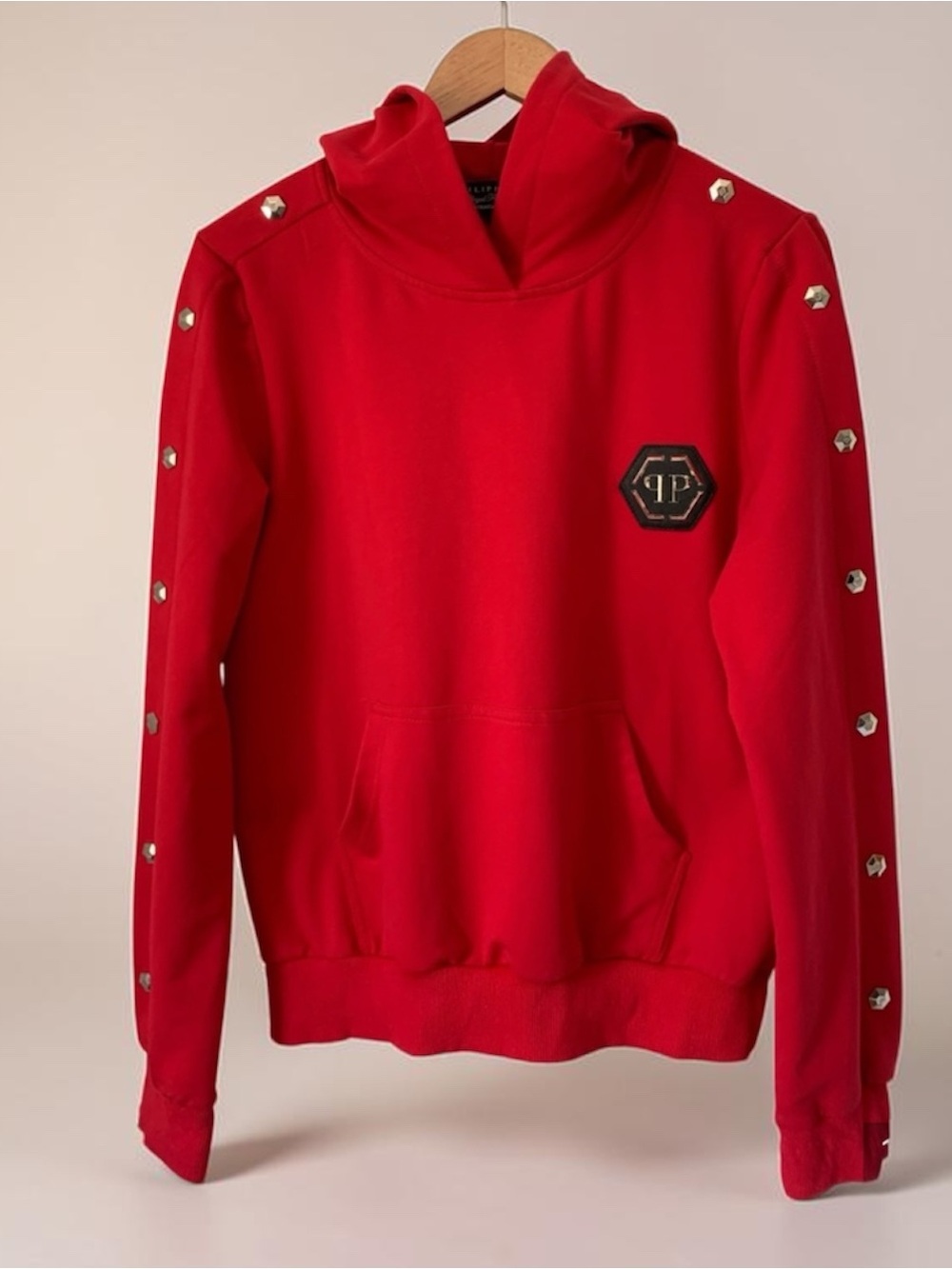 Philipp Plein Luxury Red Straight Cut Hoodie with Black Label